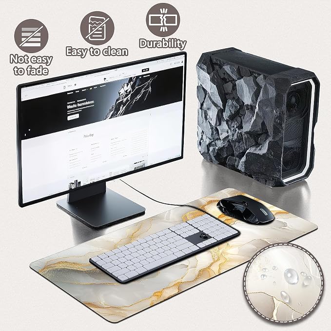 Gaming Mouse Pad - (31.5"×11.8") Marble Large Mouse Pads for Desk - Desk Mat for Keyboard and Mouse with Non-Slip Base, Desks Pad Matfor Game/Office & Home - Image 4