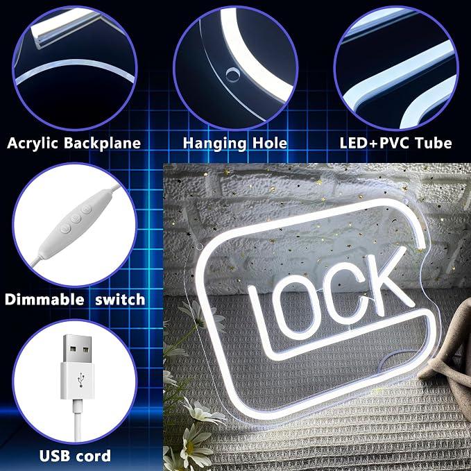 Lock Neon Signs for Wall Decor,Dimmable Game Neon Light for Gamer,Usb Powered Gaming Lights for Man Cave Bedroom Game Room Bar Birthday Gifts(9.8 * 11.8in) - Image 7