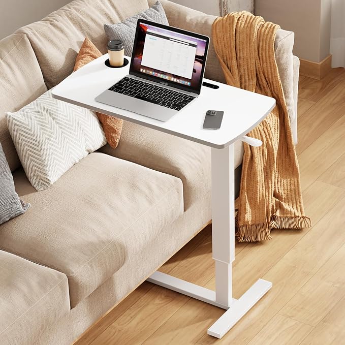 Foldable Overbed Table with Wheels, Pneumatic Adjustable Desk by Hovadova