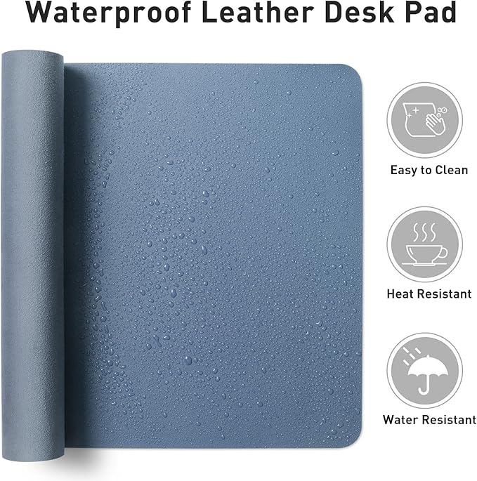 Aothia Faux Leather Desk Mat – Large Mouse Pad, Non-Slip PU Leather Blotter, Waterproof Writing Surface for Office and Home (Denim Blue, 47.2" x 23.6") - Image 7