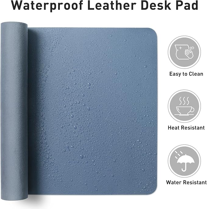 Aothia Leather Desk Pad Protector, Mouse Pad, Office Desk Mat, Non-Slip PU Leather Desk Blotter, Laptop Desk Pad, Waterproof Desk Writing Pad for Office and Home (Denim Blue, 36" x 17") - Image 6