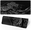 Japanese Sea Wave Large Mouse Pad, Anime Black Gaming, Extended Kanagawa Mat Desk Pad, 3mm Thick Long Non-Slip Rubber Base Mice Pad, 31.5 X 11.8 Inch by Brecoy
