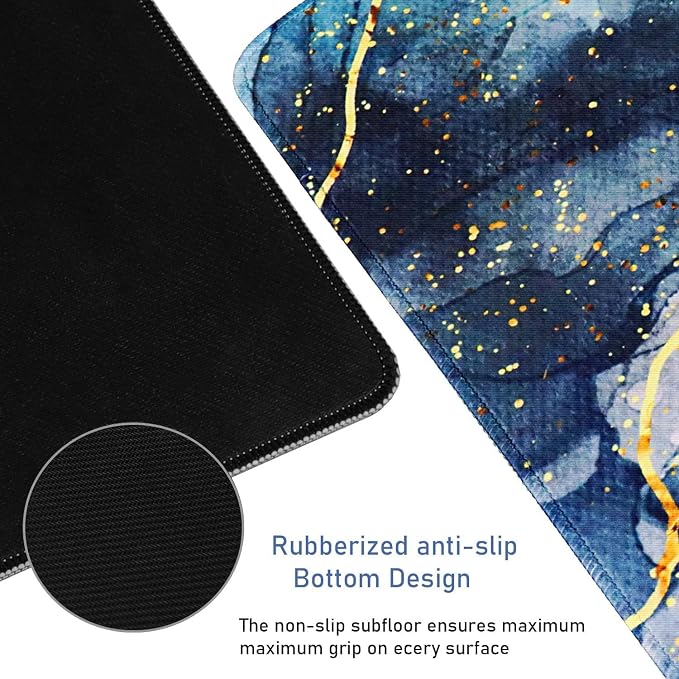 Large Mouse Pad with Stitched Edges, (35.4X15.7In) Durable Non-Slip Natural Rubber Base, Waterproof Computer Keyboard Pad Mat for Esports Pros/Gamer/Desktop/Office/Home, MarbleBlue - Image 3