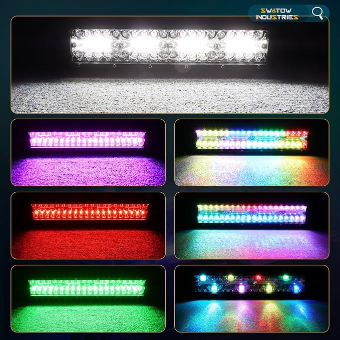 12 Inch RGB Light Bar 12" RGBW LED Pod Lights Color Chasing Light Pods Multicolor Lights for ATV UTV Polaris RZR Ranger Can-am x3 Truck Pickup Wrangler F150 SxS - Image 4