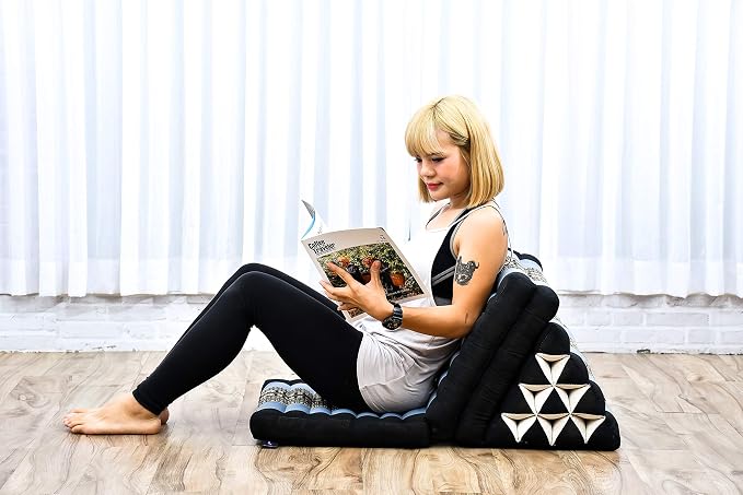 Leewadee - Comfortable Japanese Floor Mattress - Thai Floor Bed with Triangle Cushion - Futon Mattress - Thai Massage Mat, 67 x 21 inches, Blue, Kapok Filling | Floor & lounge cushion for relaxing, reading & TV - for meditation & yoga, firm & stable - Image 6