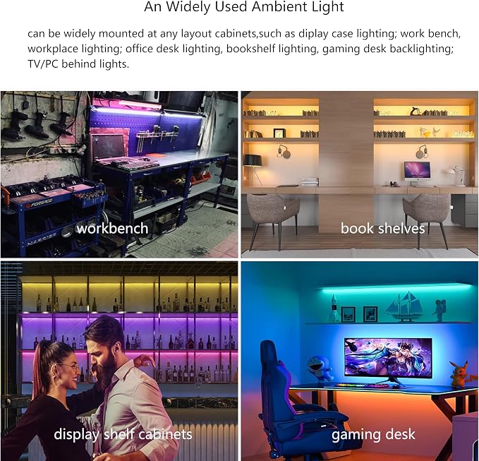 Smart Under Cabinet Lighting with Remote,RGB Cabinet Lights,Color Changing LED Strip Lights for PC,Kitchen Under Counter Lighting Plug in,Shelf Lights,LED Light Bar,Work with Alexa,Google,App,6pcs - Image 9
