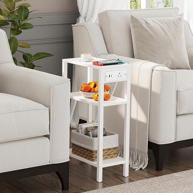 TUTOTAK Narrow Side Table, 3-Tier Small End Table with Charging Station - Image 2