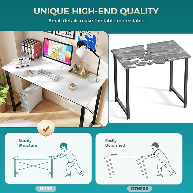 OLIXIS 47 Inch Computer Office Desk for Small Spaces, Writing Gaming Work Desk Modern Study Table with Metal Frame Home Bedroom, White - Image 6
