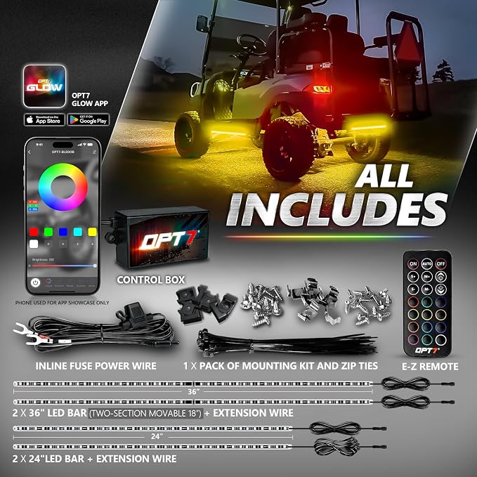 OPT7 Aura Pro RGB Aluminum Golf Cart Underglow with App & Remote, 12V - Image 6