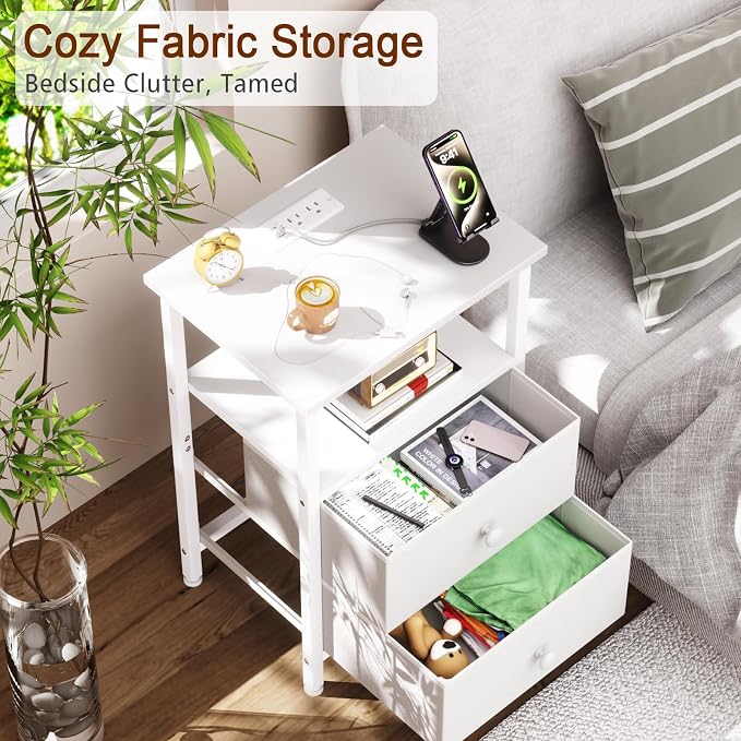 LOAKEKEL Night Stand, Small Nightstand with Charging Station - Image 5