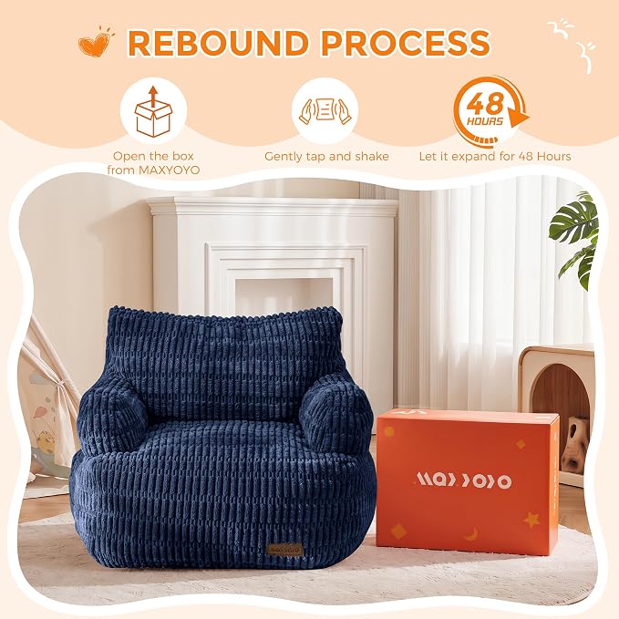 MAXYOYO Kids Bean Bag Chair, Comfy Bean Bag Sofa with Filler | Bean Bag Chair for Boys and Girls, Lazy Sofa with Pocket Floor Chair for Gaming, Reading, Navy - Image 7
