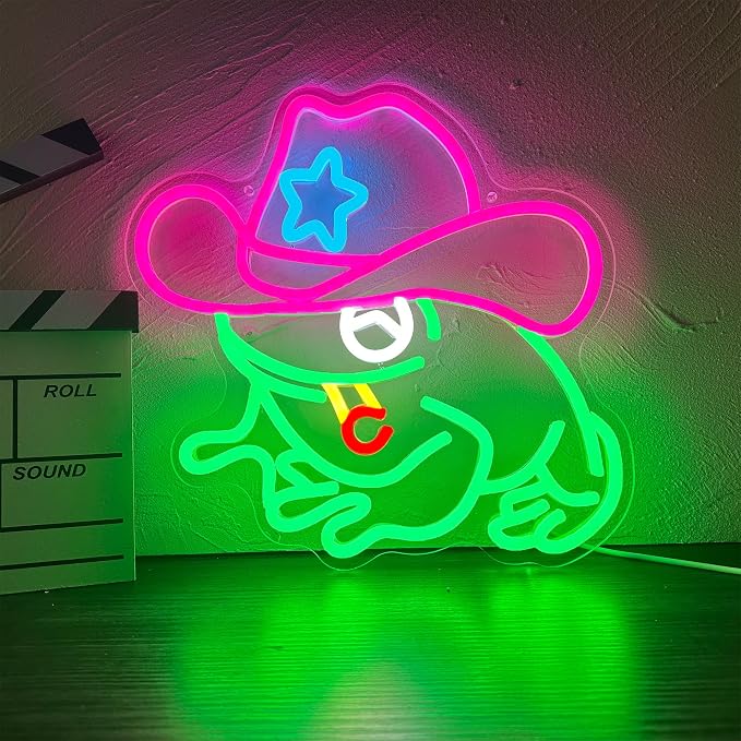Frog Cowboy Neon Signs,Frog Cowboy Lamp Led Signs Lights Neon Signs for Wall Decor, Adjustable Brightness Night Light Man Cave Game Room Decor, USB Powered for Bedroom Party Bar Wedding Christmas - Image 2