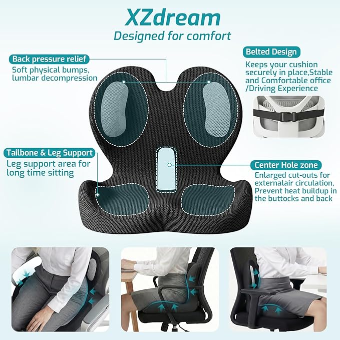 Ergonomic Seat Cushion,Office Chair Cushion with Lumbar Support Pillow | Improve Seat Comfort,Back Pain,Tailbone & Sciatica Relief,Memory Foam Seat Cushions for Office,Car,Home Chairs - Image 3