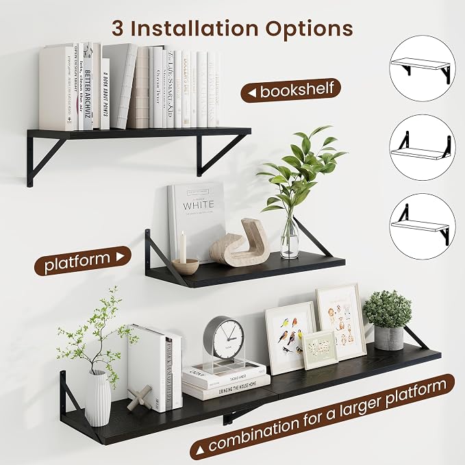 Axeman Deep Floating Shelves, 24'' x 10'' Black Wall Shelves Set of 2 - Image 4