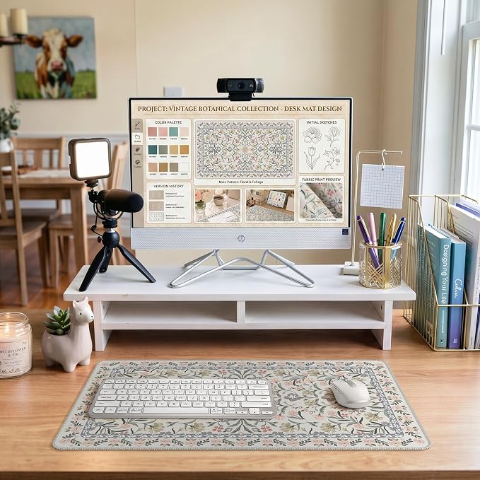 iCasso Aesthetic Mouse pad,23.6x13.7 Desk Pad Mat, Gray Floral | Desk Matt for Desktop, Anti-Slip Mousepad with Stitched Edges for Laptop Computer Keyboard - Image 8
