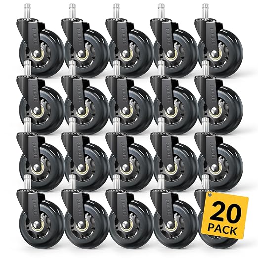 HOLKIE Office Chair Wheels Roller Blade Caster 11x22mm All Black 3 Inch Chair Wheels for Office Rubber Rolling Set of 20 for Carpet Hardwood Floors Gaming Smooth & Silence Gliding by HOLKIEUSA
