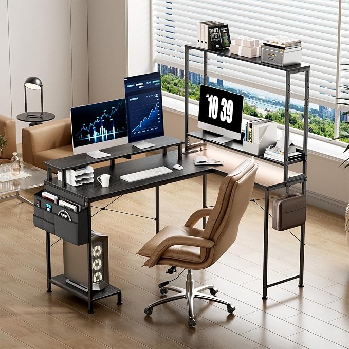 HMLANQI 53 Inch L-Shaped Gaming Desk with Power Outlets for Home Office - Image 9