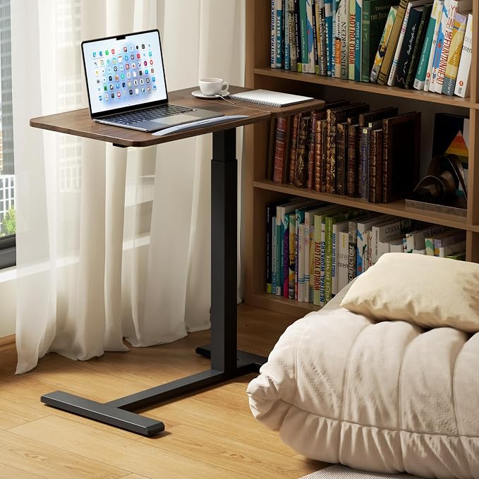 Overbed Bedside Table with Wheels, Pneumatic Adjustable Medical Tilt Top Hospital Bed Table Over The Bed, Rolling Laptop Desk, Mobile Standing Desk for Hospital and Home Use, Walnuts - Image 3