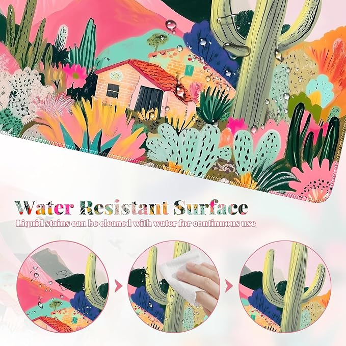 iCasso Desk Mat,Cute Mouse Pad for Desk,35"x16",Home Office, Cactus | Waterproof Desk Pad with Non-Slip Rubber Base and Stitched Edges, Extended Keyboard Mousepad for Computer, Home Workspace - Image 6