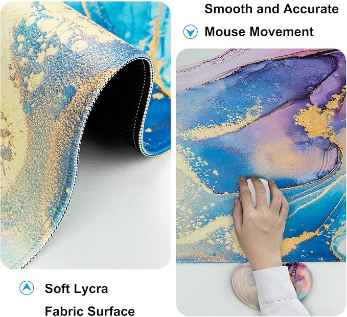 4 in 1 Mouse Pad and Keyboard Wrist Rest,Large Desk Mat,Coaster Set-Marble - Image 4