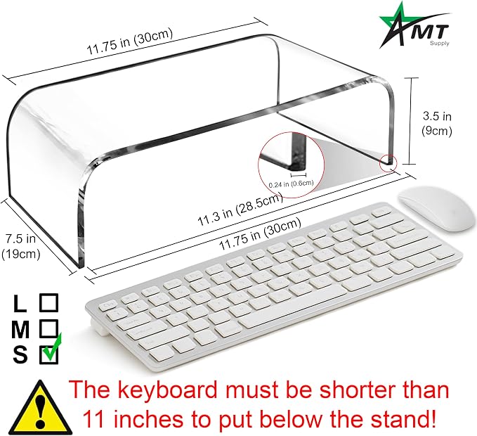 AMT 2 Pack Acrylic Laptop Monitor Stand & Computer Riser with Cat Keyboard Protector, Space-Saving Design, Extra Storage, Clear Shelf - Ideal for Monitors, Laptops, Printers, Desktop Decor - Image 6