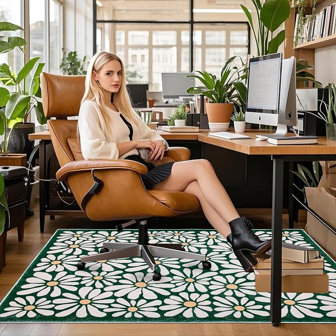 SHIYUE Office Chair Mat for Hardwood/Tile Floor Carpet, 36"x48" Computer Desk for Rolling Chairs Protector Gaming Non Slip Under TPR Backing Rug(Dark Green Floral) - Image 2