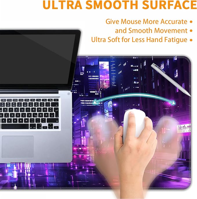 Cyberpunk Desk Mat, XXL 35.4"x15.7" Large Mouse Pad, Japanese Streets Extended Gaming Mouse Mat,Non-Slip Rubber Base Waterproof with Stitched Edges for Gaming Office Home Decor - Image 5