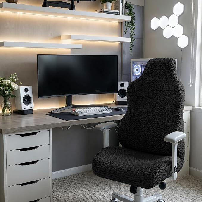 PAULATO BY GA.I.CO. Stretch Office & Gaming Chair Cover – Breathable Desk Computer Armchair Slipcover with Zipper – Bi-Elastic Stretchable Protector Machine Washable – Black (Office Chair) - Image 7