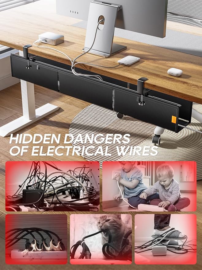 39" No Drill Under Desk Cable Management Tray (Black) - Image 6