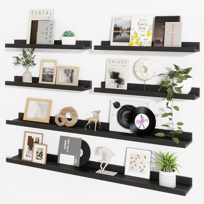 Picture Ledge Shelf, Floating Shelves for Wall Decor, Black, Set of 6, 48'' by Axeman