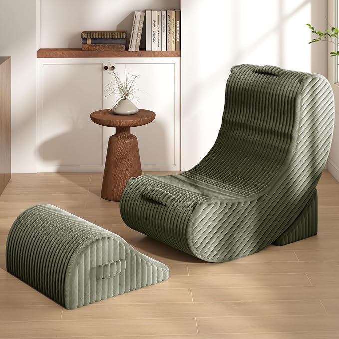 Quiet Rocking Chair, 3-in-1 Adjustable Boneless Floor Recliner for Adults | Zero Gravity Comfort as a Rocker, Chaise Lounger or Floor Seat, with Faux Fur Washable Cover for Reading, Nursing or Gaming by SnugSofeeFoamSofa
