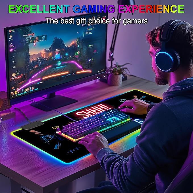 RGB Mouse Pad, Gaming Mousepad with 13 LED Light Modes | Large Mouse Mat with Non-Slip Rubber Base for Computer Keyboard Desk, 31.5X11.8inch - Image 7