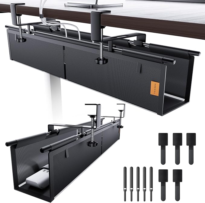 27" No Drill Under Desk Cable Management Tray (Black) by NODOCA
