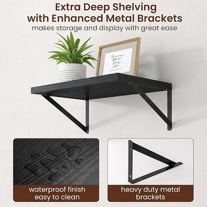 Axeman Deep Floating Shelves, 18'' x 12'' Black Wall Shelves Set of 2 - Image 5