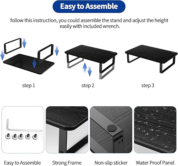 BESIGN MS01 Monitor Stand Riser, Height Adjustable Laptop Stand, Computer Monitor Stand for Monitor, Computer,Laptop,Printer (Black) - Image 4