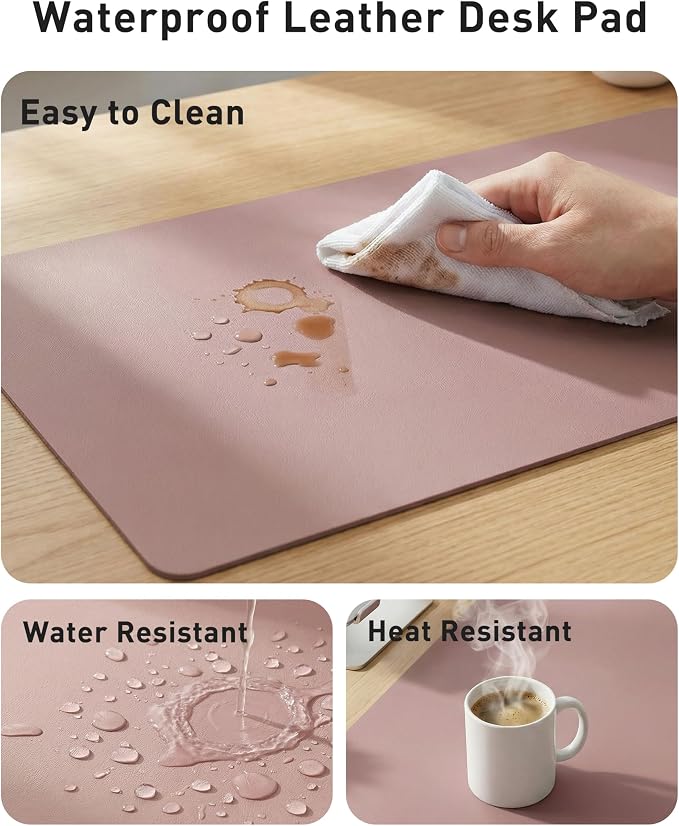 Aothia Faux Leather Desk Mat - Large Mouse Pad, Non-Slip PU Leather Blotter, Waterproof Writing Surface for Office and Home (Dark Pink, 40" x 24") - Image 7