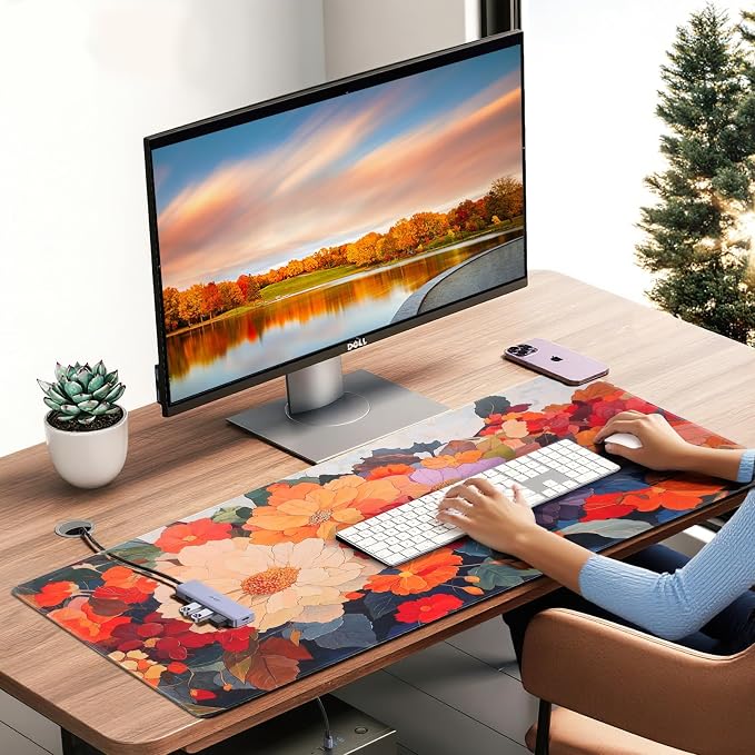 Extended Mouse Pad, Floral Design, 35.4 x 15.7 Inches, Microfiber Cloth Surface, Non-Slip Rubber Base, Rectangular Desk Mat for Gaming and Work - Image 7