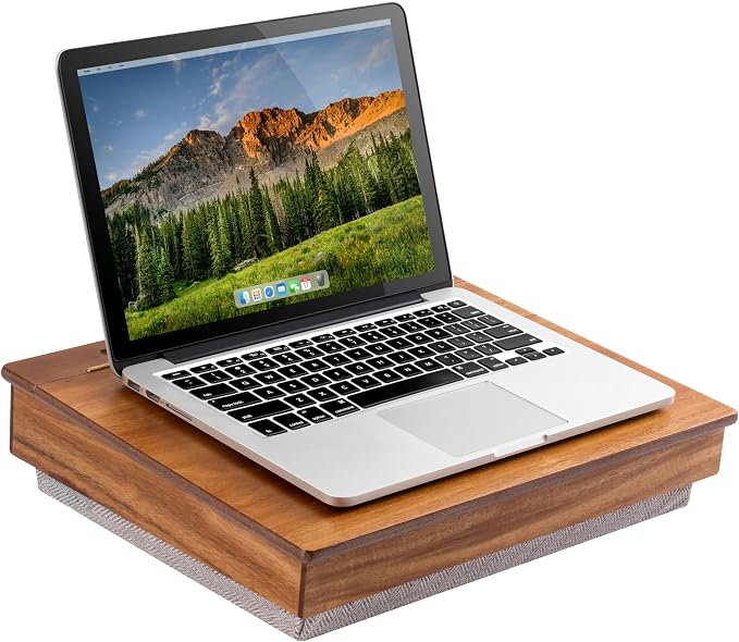 LAPGEAR Schoolhouse Lap Desk - Natural Acacia Wood, Built-in Storage by LapGear