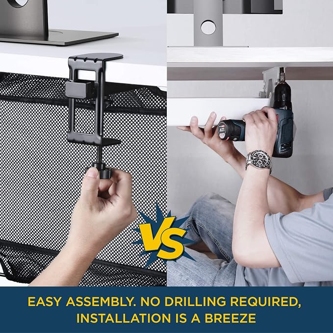 Under Desk Mesh Cable Management – 36 inch Cable Manager Tray for Cord Power Strip -No Drill Cable Management - Safe Wire Management Net for Desks, Office, and Home (Black) - Image 3