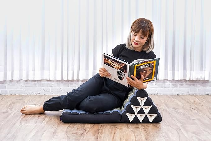 Leewadee 1-Fold Mat with Triangle Cushion – Comfortable TV Pillow, Foldable Mattress with Cushion Made of Kapok, 30 x 20 inches, Blue - Image 4