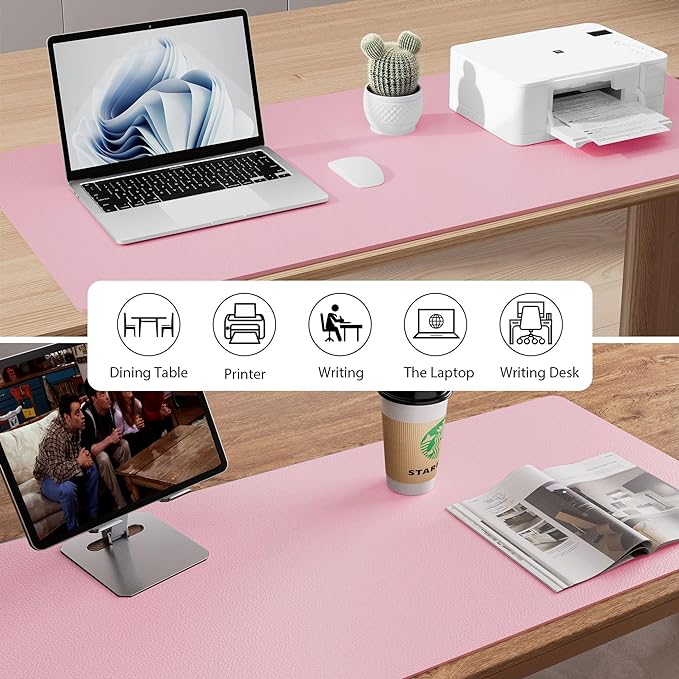 Aothia Leather Desk Pad Protector, Office Desk Mat, Large Mouse Pad, Non-Slip PU Leather Desk Blotter, Laptop Desk Pad, Waterproof Desk Writing Pad for Office and Home (48"x17", Fairy Pink) - Image 5