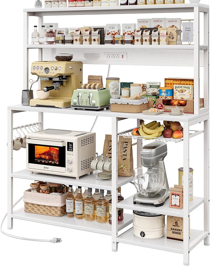 SUPERJARE Bakers Rack with Power Outlet, 47.2 Inches Coffee Bar with Basket by SUPERJARE