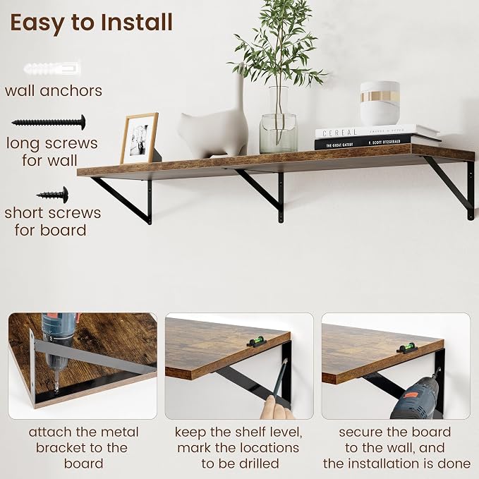 Axeman 12 Inch Deep Floating Shelves for Wall - 48 Inch Wide x 12 Inch Deep Wall Shelves Set of 2 - Rustic Wood Floating Shelves for Living Room - Image 6