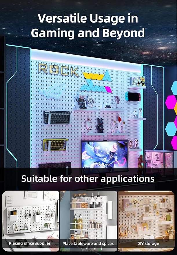 Wall Organizer Peg Board - Elevate And Declutter Your Gaming And Office - Create A Perfectly Structured Space(White) - Image 5