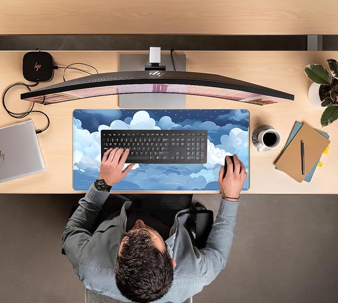 Aesthetic Blue and White Puffy Clouds Desk Mat, XXL Large Kawaii Blue Extended Gaming Mouse Pad with Stitched Edges, Cute Big Laptop Keyboard and Mouse Mat for Women Office Decor Mat 31.5x15.7 in - Image 7