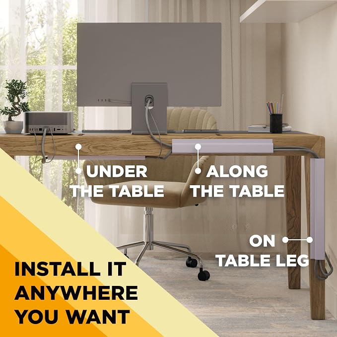 Simple Cord 5 Pack of 16-Inch J Channel Cable Management Under Desk - Easy to Install Adhesive Mount Cord Organizer for Desk, Home Office, No-Drill Wall Cable Organizer (White) - Image 4