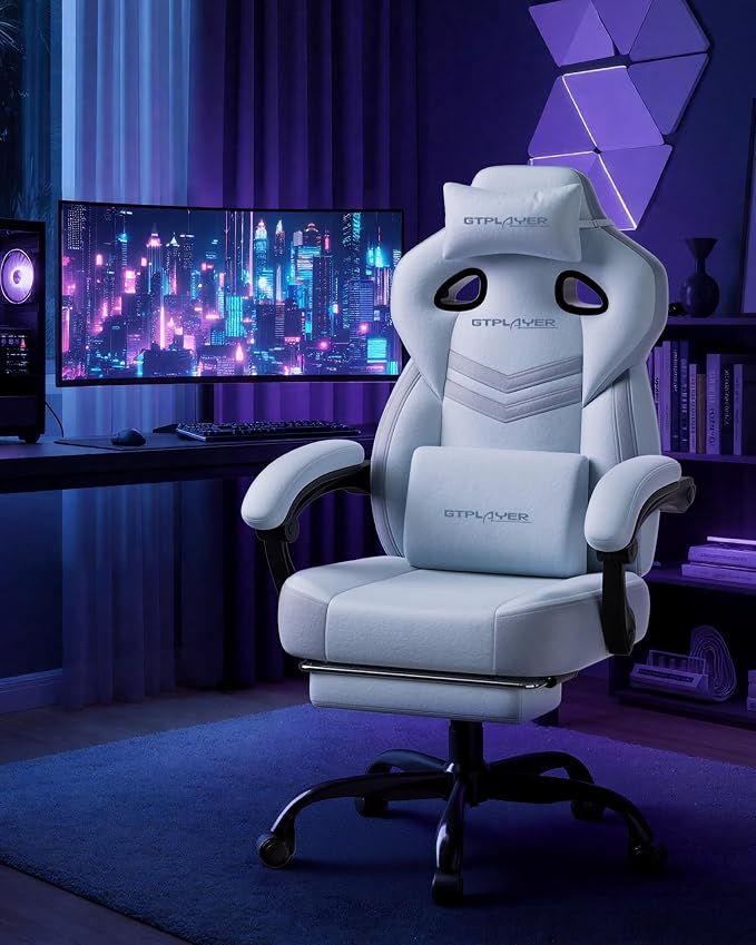 GTPLAYER Gaming Chair for Adults, Ergonomic High Back Chair with Footrest | Big & Tall Computer Video Gaming Chair, Comfort Wide Seat with Lumbar Support for Big/Tall, Office/Home, Velvet, Blue - Image 8