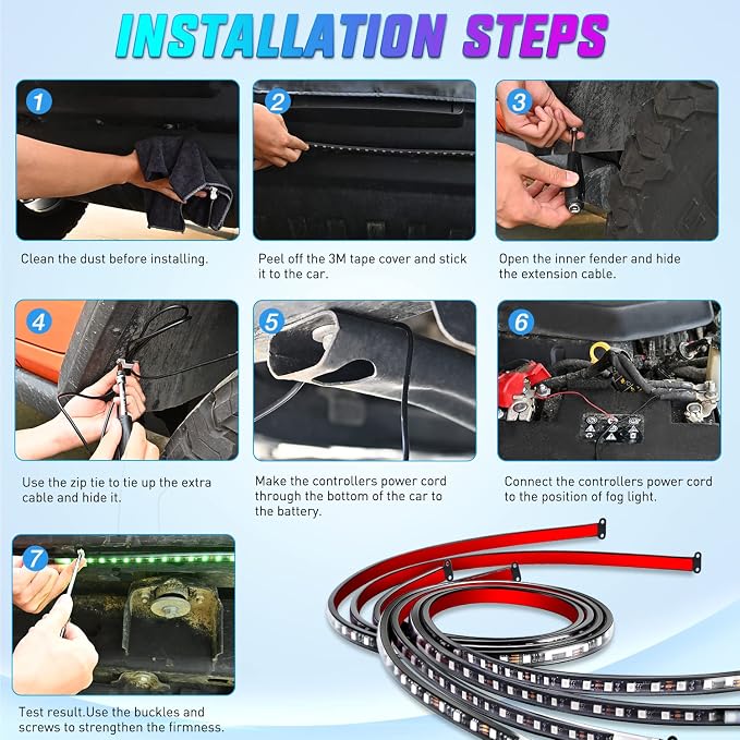 Nilight 4PCS RGB LED Underglow Lights Strip with APP & Remote Control - Image 6