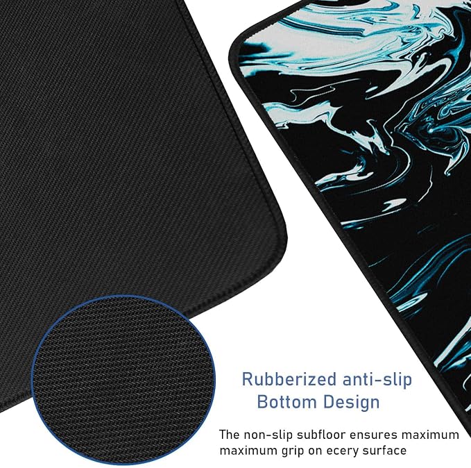Gaming Mouse Pad with Stitched Edges, Durable Non-Slip Natural Rubber Base, Waterproof Computer Keyboard Pad Mat for Esports Pros/Gamer/Desktop/Office/Home - Marble Cyan - Image 3