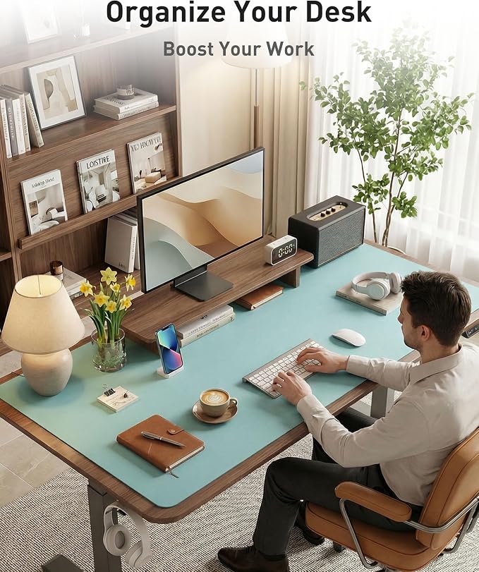 Aothia Faux Leather Desk Mat - Large Mouse Pad, Non-Slip PU Leather Blotter, Waterproof Writing Surface for Office and Home (Blue Topaz, 42" x 17") - Image 8